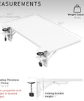 White Clamp On Desk Extender For A Sweet Home Office Upgrade Foldable Desktop Shelf with detailed measurements and capacity.
