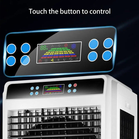 Control panel of Portable Air Conditioner With Massive Water Tank And Free Ice Packs To Keep Your Space Chill As Ice All Day Long Includes Wireless Remote.