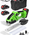 Cordless 2 In 1 Electric Hedge Trimmer With Dual Blades, 2000RPM Handheld Grass Cutter, batteries, charger, and accessories.