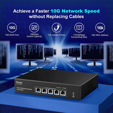 Beefed Up Five Port 10G Ethernet Switch With Auto Negotiation And Base T RJ45 Ports Delivers 100M 1000M 2.5G 5G And 10G Speeds