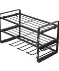 Heavy Duty Wall Mounted Drill Rack Black Steel Tool Holder Featuring 150 Pound Load Rating Quick Screw Assembly System For Garages And Shops, side view showing sturdy design.