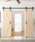 36 Inch By 80 Inch Sliding Barn Wood Door Pre Drilled Ready To Assemble Unfinished Solid Spruce Panel Door Installed