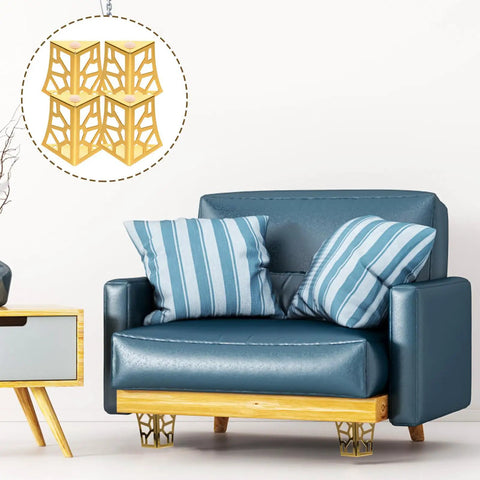Sofa with 4 Pack Iron Furniture Legs for Cabinets and Tables Easy Install Steel Feet with Rust Resistant Finish, gold style.