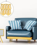 Four Pack Rust Resistant Metal Sofa Support Legs With Hollowed Design under blue sofa