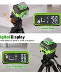 Self Leveling Laser Level With LCD Display And Rechargeable Battery, Three 360 Degree High Brightness Beams For Construction And Picture Hanging, Pro Grade Tool For DIYers, Includes Magnetic Bracket And Hard Carry Case Y03CG on tripod