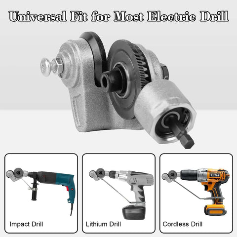 Upgraded Electric Drill Plate Cutter Attachment for Metal Nibble Cutting and Sheet Metal Work with drill compatibility chart