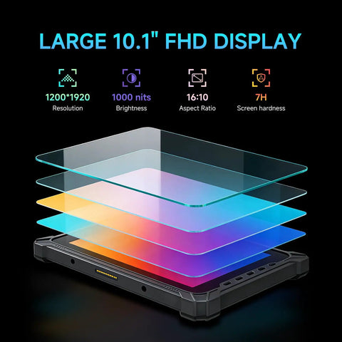 Heavy Duty Rugged Android 14 Tablet With Built In Barcode Scanner 8GB RAM And 128GB Storage large 10.1 inch FHD display layers