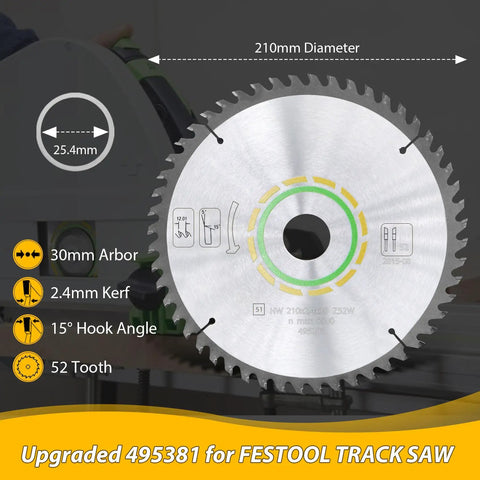Fine Tooth Saw Blade 52 Tooth 210x2.4x30mm Tungsten Carbide Tip 30mm Arbor for TS 75 Plunge Cut Saw with dimensions diagram