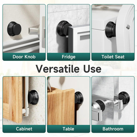 Two Pack Modern Black Door Stoppers for Wall No Drill Adhesive Mount showing versatile use on different surfaces