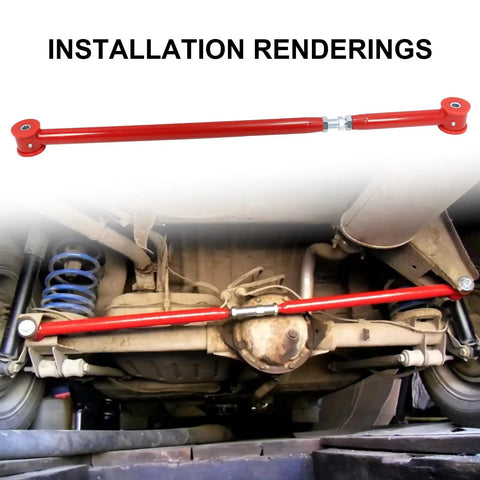 Installation rendering of Adjustable Rear Panhard Track Bar With Polyurethane Bushings For 2000-2020 Chevy Suburban 1500/2500 Tahoe Avalanche GMC Yukon SUV Suspension Upgrade For Smoother Handling And Enhanced Steering Control installed under rear axle