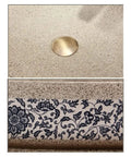 USZWBY Vessel Sinks Bathroom Vessel Sink Art Countertop Basin Chinese Style Ceramic Washbasin with Faucet Combination Bathroom Bowl Sink top view with central drain and decorative edge.