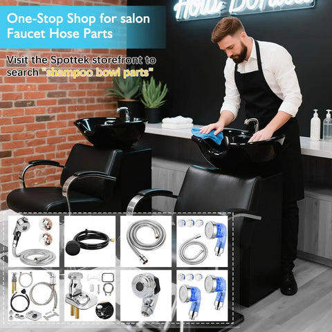 Pro Grade Shampoo Bowl Faucet Kit With Vacuum Breaker, Hose And Sprayer displayed with salon sink setup