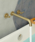 Wall Mount Tub Filler With Two Handles Bathtub Faucet, Extra Long 11 Inch Spout Reach, High Flow Water, Gold Brushed Finish
