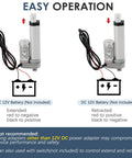 Diagram showing operation of Beefy 12V Heavy Duty Electric Stroke Linear Actuator with 900N capacity and wiring instructions.