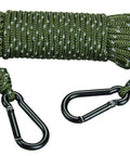 Coiled Heavy Duty Reflective Treestand Rope with carabiner clips, 30 feet of large diameter cord for safe climbing and hoisting