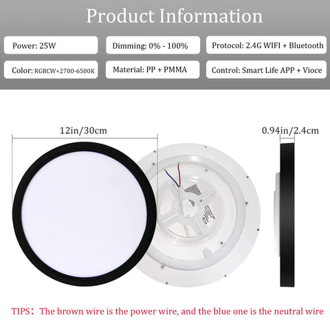 Front and side view of 12 Inch WiFi Smart LED Ceiling Light Dimmable 2700K To 6500K And RGB Mood Lighting For Porch Flush Mount 1 Pack
