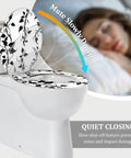 Toilet Seat Round Resin for Bathroom with floral design, 14.5" x 16.5", features quiet closing on standard toilet.