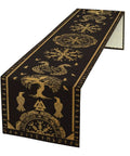 Tree Of Life Dope Abstract Table Runner 13x60 Inches with golden black Celtic geometric dragon motifs on linen look cotton blend