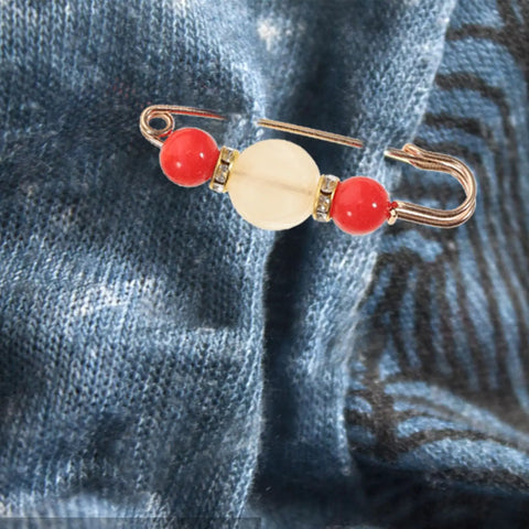 12 Piece Heavy Duty Alloy Waist Adjustment Pins To Fix Baggy Jeans And Bulkier Sweaters Metal safety brooch clip with beads.