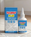 Tile Grout Filler 100g bottle and box on tiled floor for Fix Ceramic Gaps Fast With Heavy Duty Tile Filler Cream, 100g Waterproof Quick Dry Paste For Walls, Floors, Bathrooms, Kitchens, Living Rooms, Renovations, No Mess, Long Lasting Finish