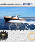 Water Pump Impeller 2-1/4 Inch For Volvo Penta Johnson And Sierra Marine Engines 21951346, boat at sea, marine parts shown