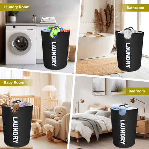 X Large 115L Collapsible Laundry Basket Stand Up Hamper Two Pack Black And Dark Grey with Padded Handles in various rooms