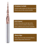 SpeTool tapered ball nose end mill bit with copper-coated flutes and silver shank for CNC engraving, front view