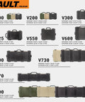 Vault V100 Tough As Nails Multi Purpose Hard Case With Foam in OD Green and other model sizes displayed on a comparison chart.
