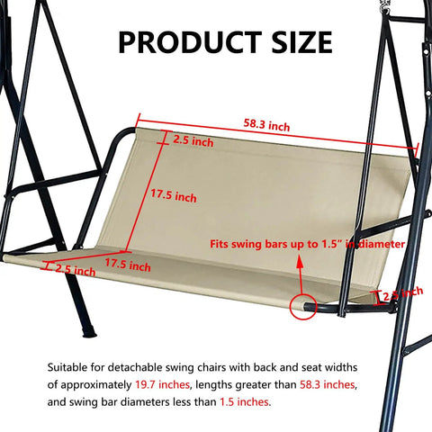 Product size guide for Heavy Duty Two Thirds Seater Patio Swing Cushion Cover Waterproof 600D Oxford Fabric Beige Upgrade For 58 inch Cushions