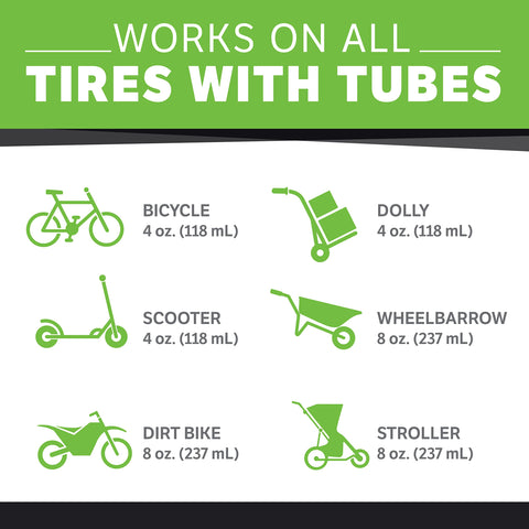 Bike Tube Puncture Repair Sealant For All Bicycles Eight Ounce Bottle Non Toxic Eco Friendly Quick Seals Punctures chart diagram