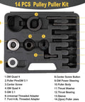 14 Piece Power Steering And Alternator Pulley Tool Kit With Storage Case For Replacing Steering Pumps And Vehicle Pulleys