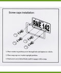 Diagram showing installation of 20 Piece Aluminum Alloy License Plate Bolt Screw Nuts For Car And Bike Orange Vehicle Components.