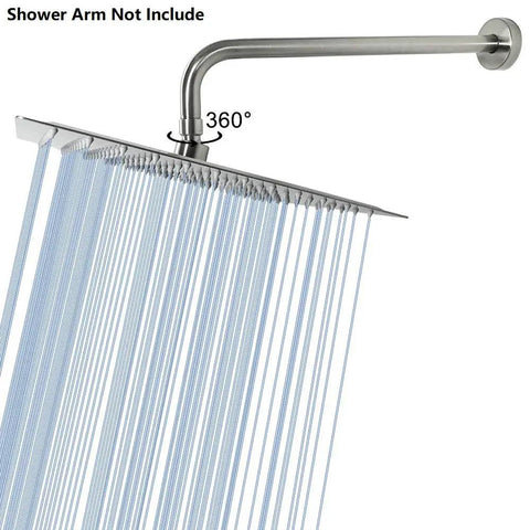 Ultra Thin 12 Inch Square Rain Shower Head With High Flow Stainless Steel For Full Body Coverage, Brushed Nickel Finish