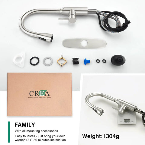 Brushed Nickel Kitchen Faucet With Pull Down Sprayer, Small High Arc, RV Ready, Stainless Steel Single Handle Pull Down Faucet, 3 Function Nozzle With Flow, Spray, Blade, 20 Inch Flexible Hose, Easy Clean, Durable Go To Kitchen Sink Tap