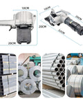 Heavy Duty Pneumatic Steel Strapping Tool And Metal Banding Machine Air Powered Tensioner Cutter Sealer shown with metal bands and rods.