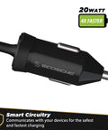 Twenty Watt Usb Type C Car Charger With Power Delivery 3.0 Fast Charging And Retractable Coiled Cable For Universal Phones And Tablets Plug In And Roll Auto Accessory Game Changer For Your Daily Drive, black car charger with smart circuitry