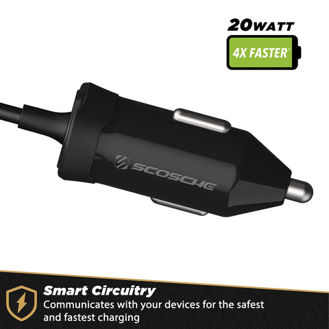 Twenty Watt Usb Type C Car Charger With Power Delivery 3.0 Fast Charging And Retractable Coiled Cable For Universal Phones And Tablets Plug In And Roll Auto Accessory Game Changer For Your Daily Drive, black car charger with smart circuitry