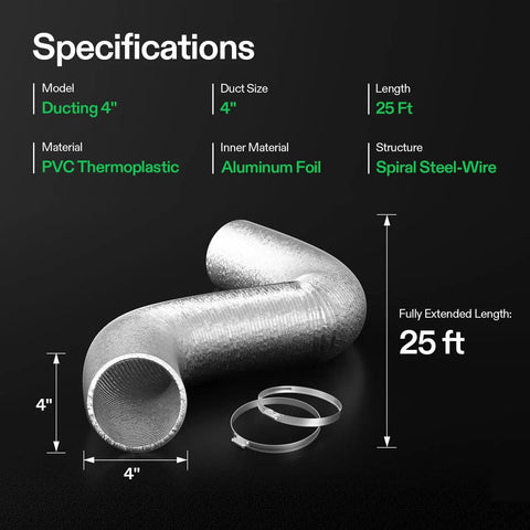 Specifications of 2 Pack 4 Inch Flex Air Aluminum Ducting For Dryer Venting 25 Feet Easy Install Heavy Duty Vent Hose With Steel Clamps