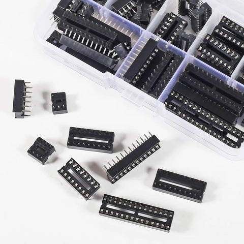 Super Handy DIP IC Sockets Kit With 66 Solder Type Adapters in 6 8 14 16 18 20 24 28 pin sizes, durable insulated plastic