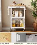 Slick Rolling Microwave Cart With Boss Level Storage Built Onto A Rock Solid Rubberwood Base, Crisp White Kitchen Island Station for home coffee bars with smooth tabletop.