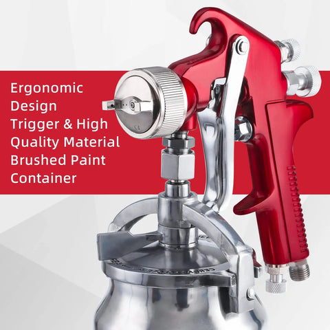 Straight Up Pro Grade Hvlp Paint Sprayer Boasting Three Interchangeable Tip Sizes For Flawless Sheens On Cars Furniture Fences Decks Cabinets And Interior Doors Without Breaking A Sweat, showcasing ergonomic trigger and brushed paint container.