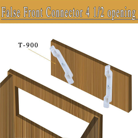 False Front Connector And Cabinet Clips Set For Four And A Half Inch Opening Drawers, ABS durable material installation diagram.