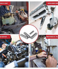 Stainless Steel Roll Pin Kit With 424 Pieces For Machinery, Automotive And DIY Repairs, images show various repair applications