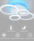 4 Ring LED Ceiling Light With Remote, 56W Dimmable 3000K-6500K White Flush Mount Fixture For Bedroom, Living Room, Kitchen, Hallway, And Office, Modern 4 Ring Design, Energy Efficient, Easy Install with soft light and energy-saving icons.