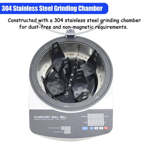 Desktop Planetary Ball Mill Grinder 110V 150W High Speed Pro Grade Lab Grinder with 304 stainless steel grinding chamber open view
