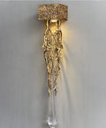 Top Shelf Crystal Wall Sconce Dropping That Killer Vintage Vibe You Want, Crafted To Serve Up A Flawlessly Diffused Glare Free Glow Throughout Bedrooms Hallways And Foyers Every Single Time, gold and clear glass design.
