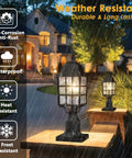 Outdoor Post Light 2 Pack Black Aluminum Lanterns With Pier Mount Base Waterproof Rust Resistant Exterior Lamps Featuring Water Ripple Glass for porch lighting