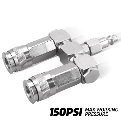 2-Way Air Hose Splitter Manifold With Quick Connect Fittings Two Universal Type Couplers And Industrial Type Plug Swivel Air Compressor