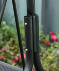 Steel frame close-up of Three Person Outdoor Porch Swing With Stand And Tilt Canopy, Weather Resistant Gray Finish
