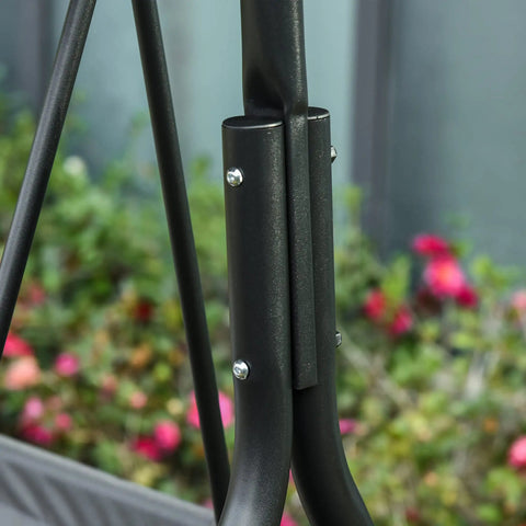 Steel frame close-up of Three Person Outdoor Porch Swing With Stand And Tilt Canopy, Weather Resistant Gray Finish
